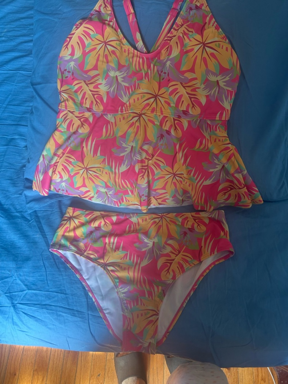 Women’s Pink Tropical Print Tankini Swim Set